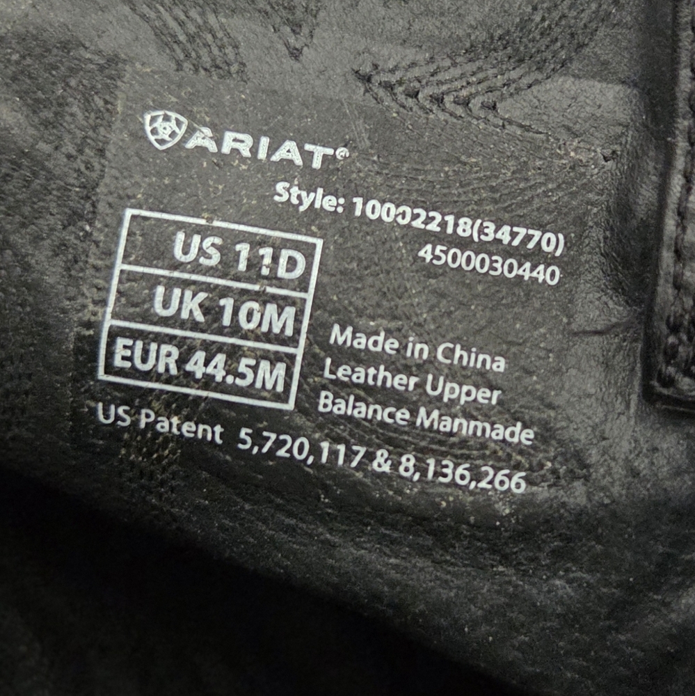 Ariat Heritage Western Boot Black Leather Size 11D - Picture 7 of 8